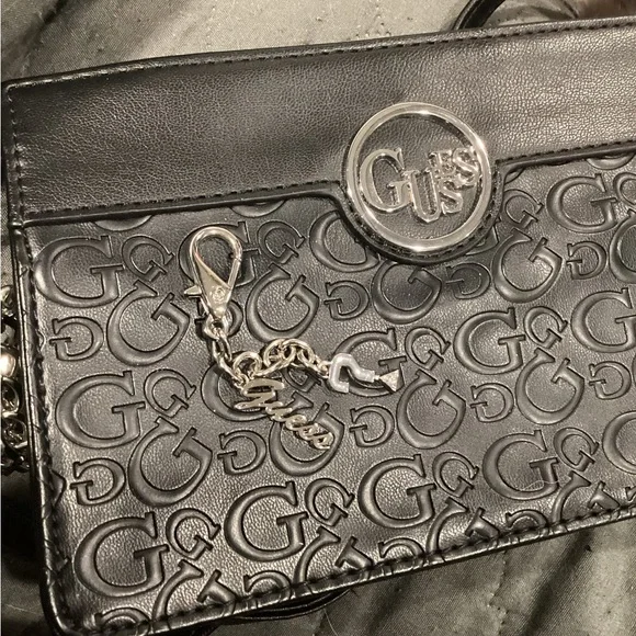 Guess Black Embossed Crossbody Bag with Silver Accents - Picture 4 of 4